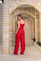 Conjunto Verona Vermelho com Calça Pantalona e Blusa de Alça